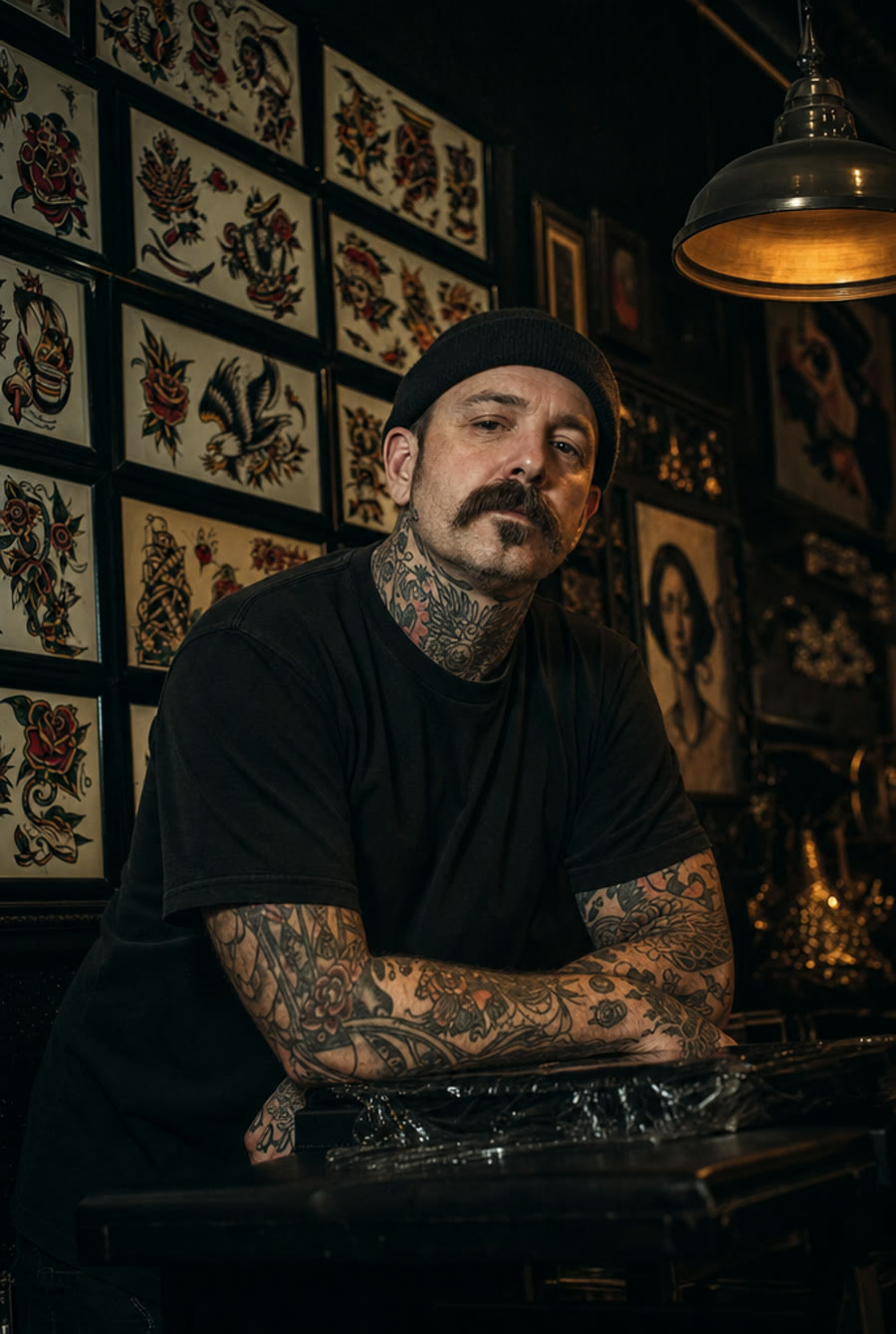 Dante Cruz, tattoo artist at Crown Ink Studio in Brooklyn