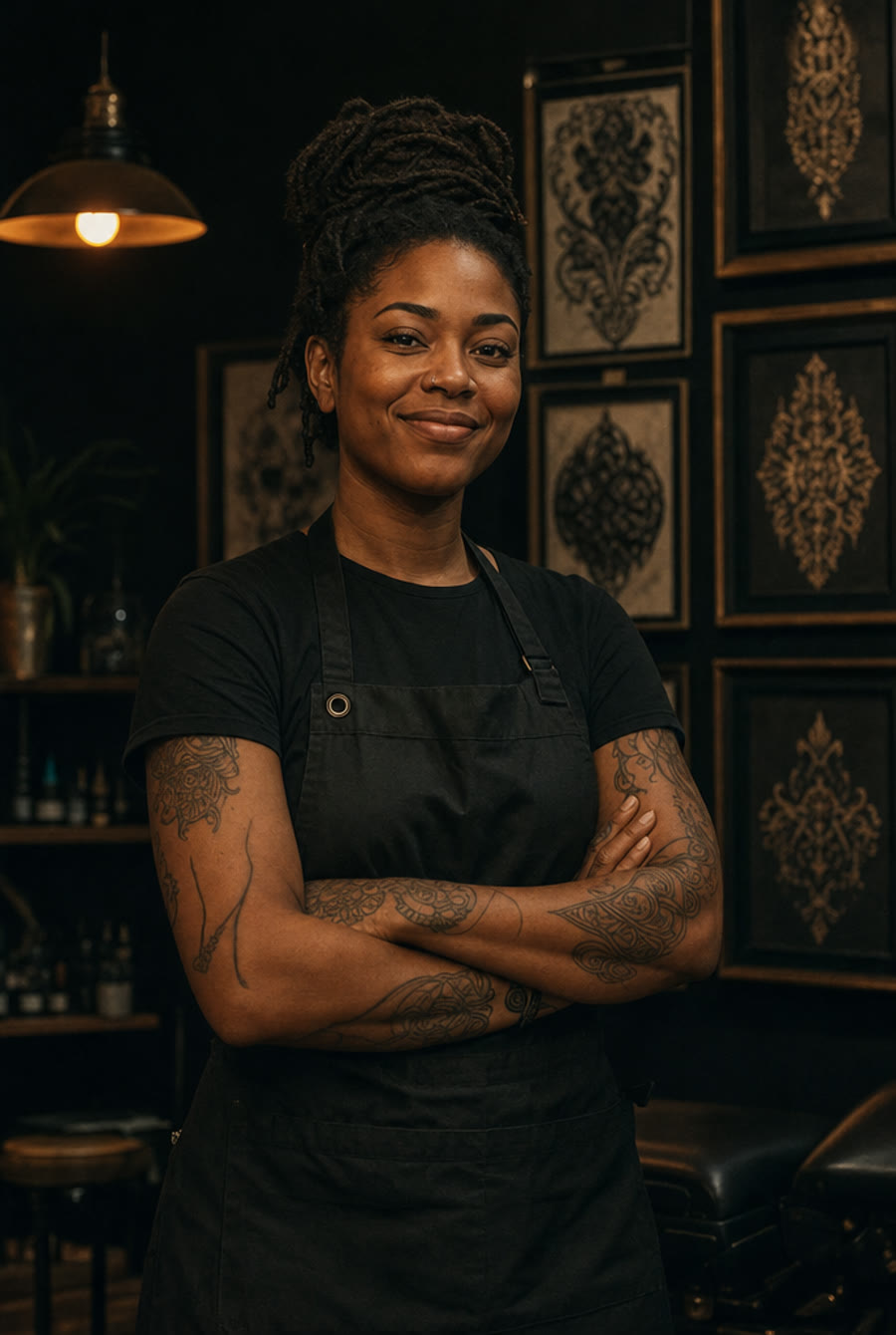 Nia Okafor, tattoo artist at Crown Ink Studio in Brooklyn