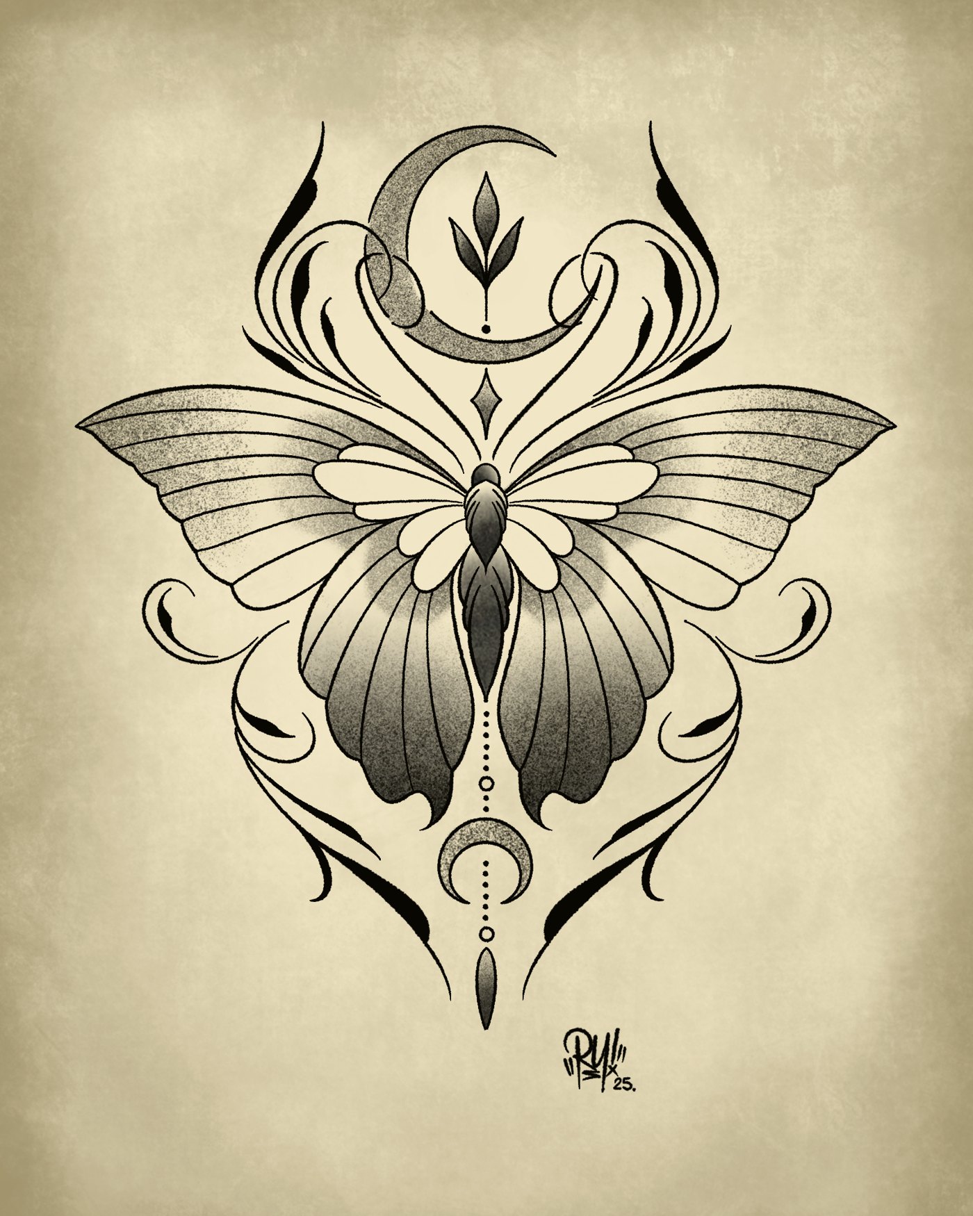 Ornamental Butterfly tattoo flash design — Ornamental — Crown Ink Studio Brooklyn