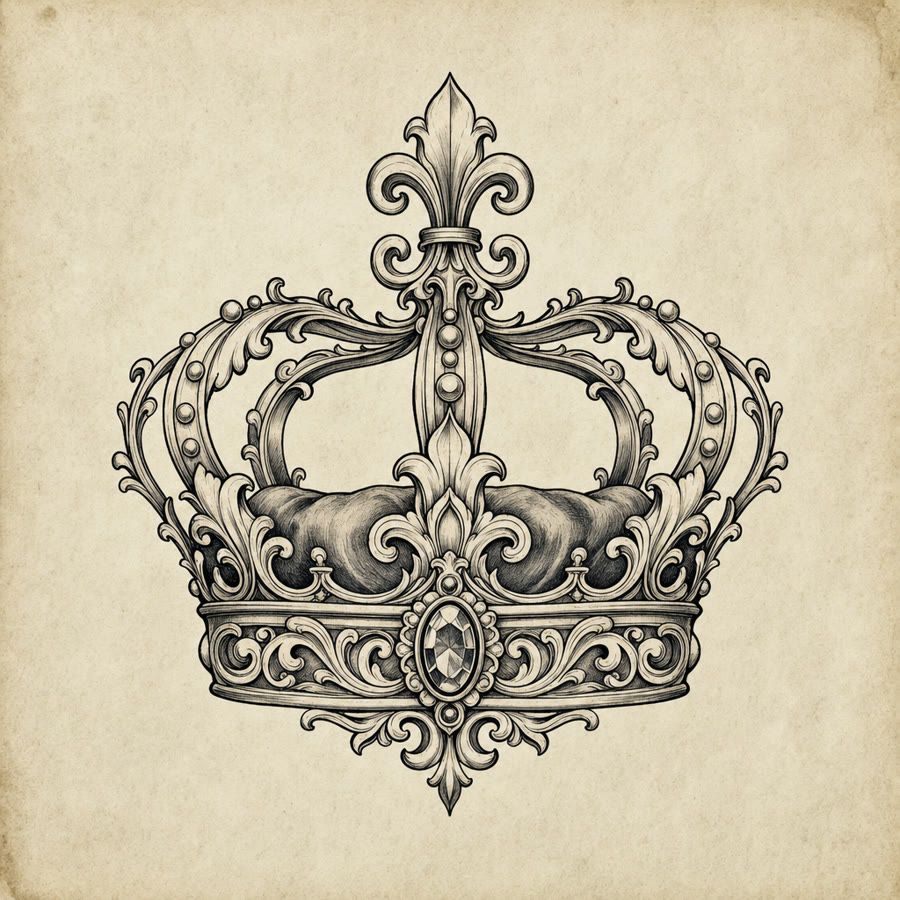 Filigree Crown tattoo flash design — Ornamental — Crown Ink Studio Brooklyn