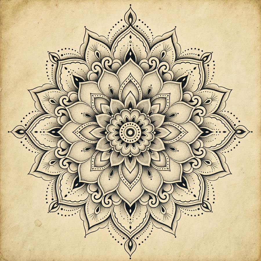 Mandala tattoo flash design — Dotwork — Crown Ink Studio Brooklyn
