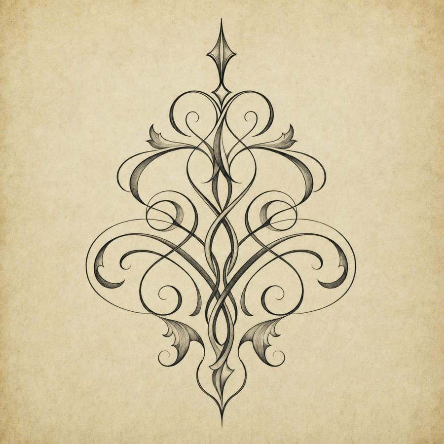 Calligraphic Flourish tattoo flash design — Script — Crown Ink Studio Brooklyn