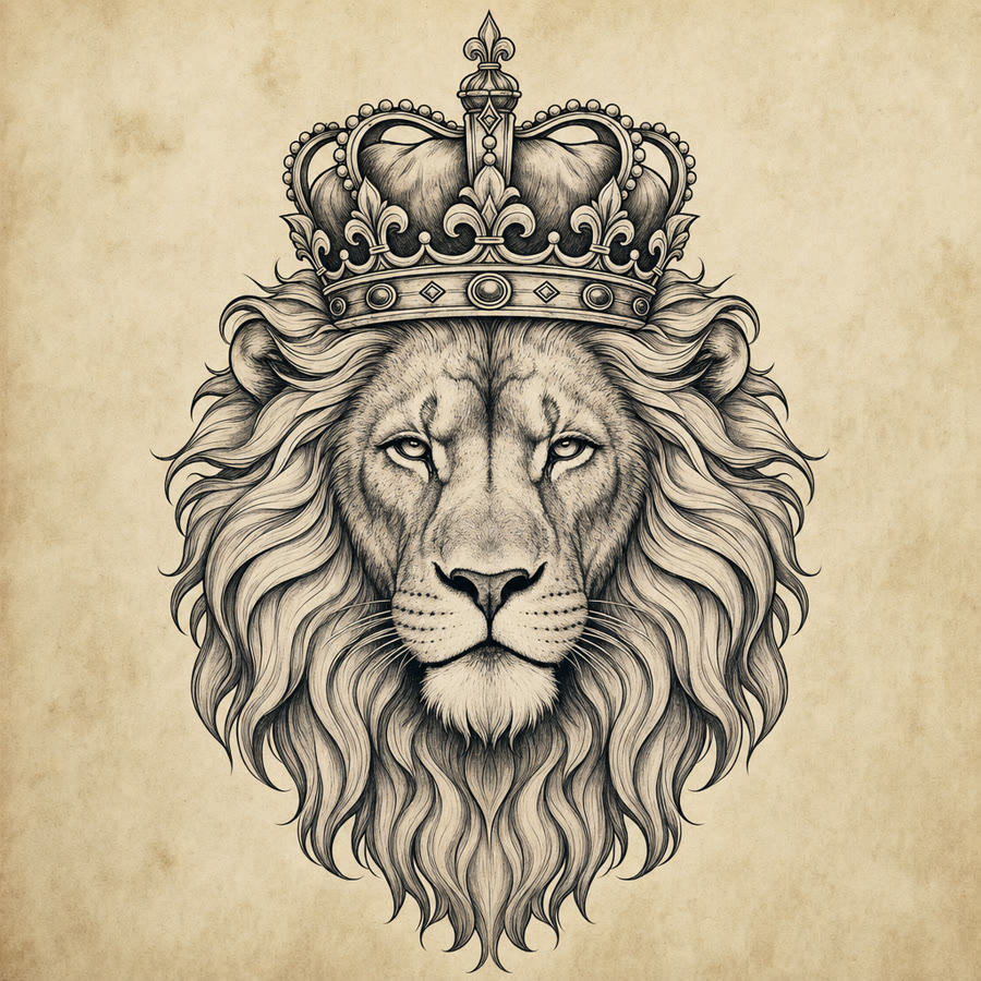 Crowned Lion tattoo flash design — Illustrative — Crown Ink Studio Brooklyn