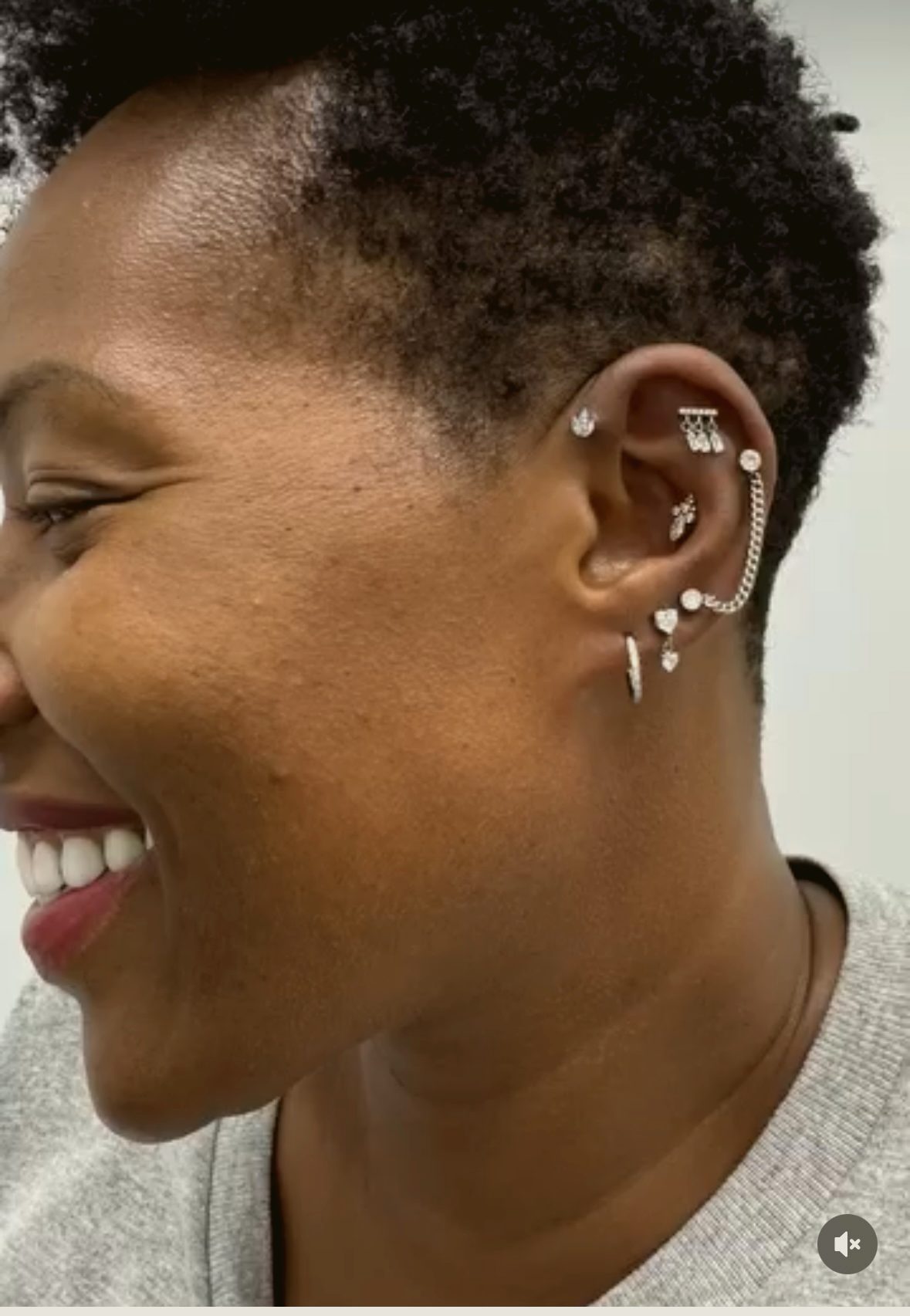 Curated ear — helix chain and studs — by Ana, Crown Ink Studio Brooklyn