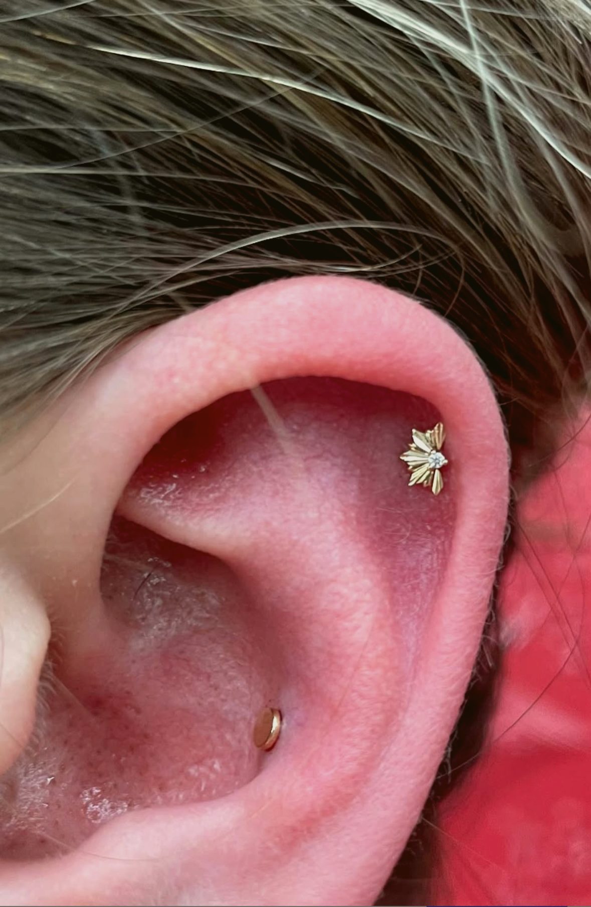 Gold leaf helix stud — by Ana, Crown Ink Studio Brooklyn