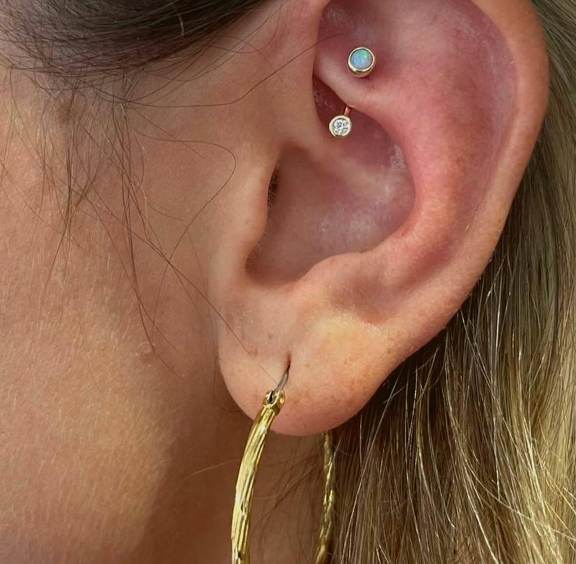 Opal flat with gold bead — by Ana, Crown Ink Studio Brooklyn