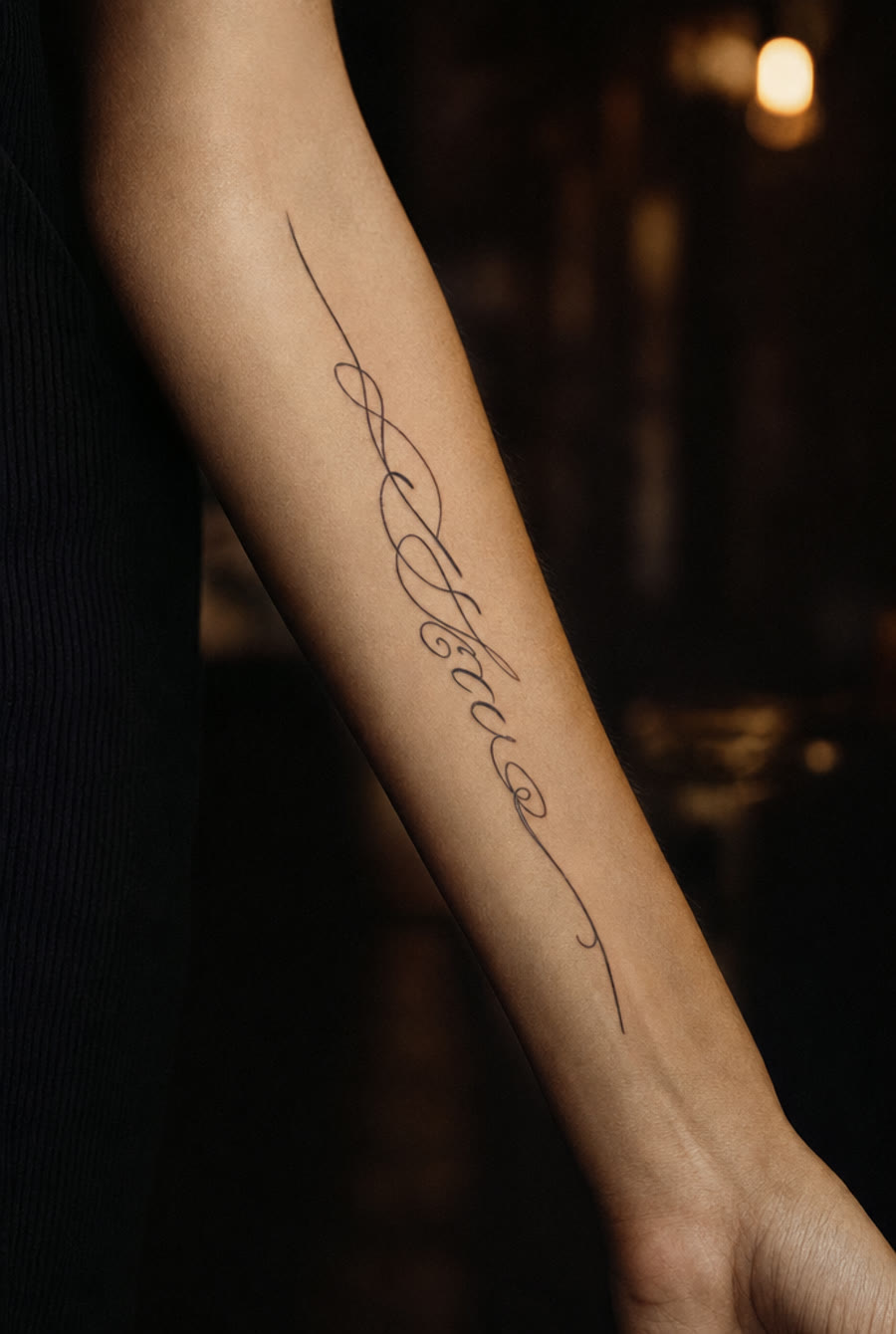 Fine-line script on the inner forearm — by Marcus Reyes, Crown Ink Studio Brooklyn