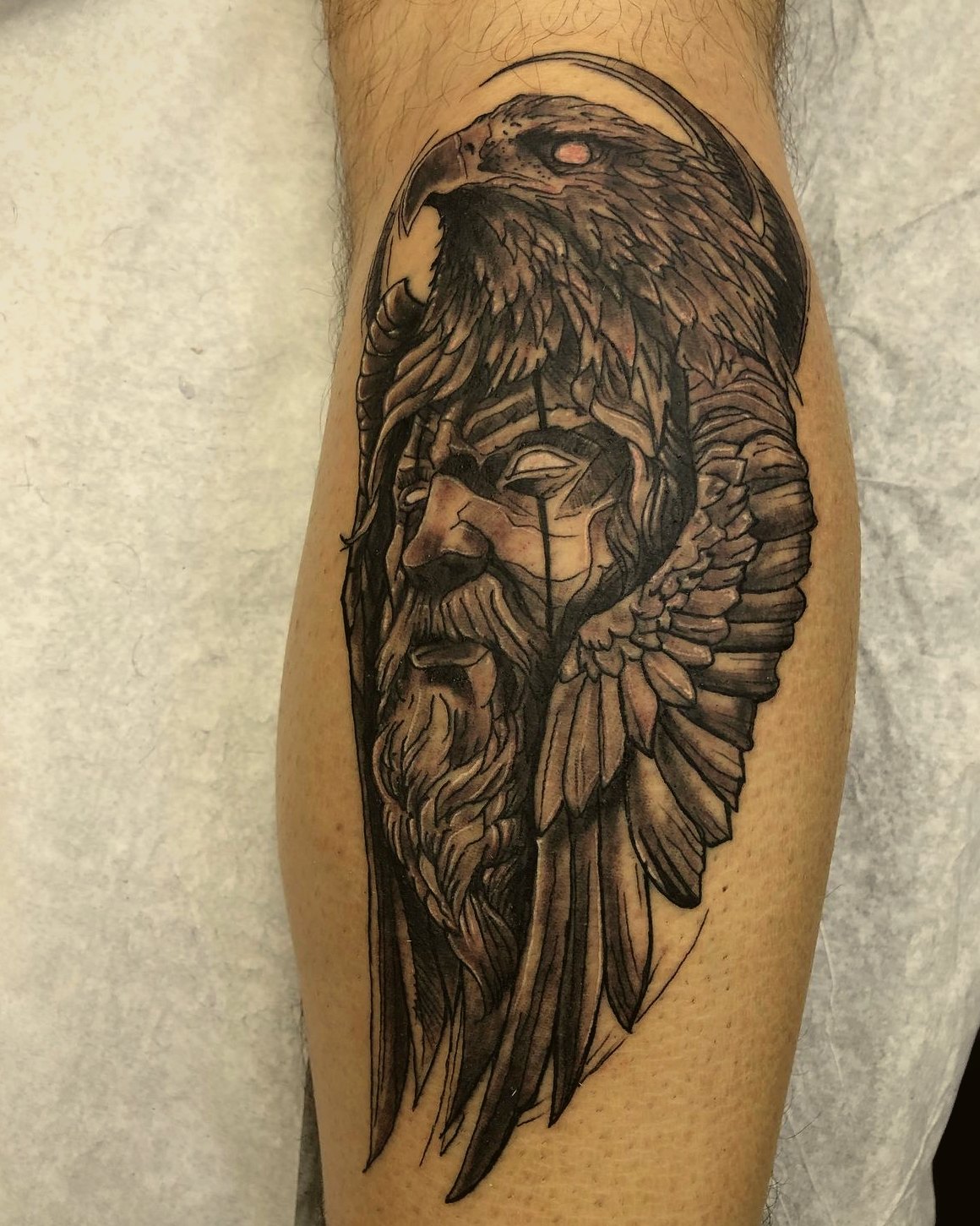 Eagle over a portrait, black & grey — by Paul Aroca, Crown Ink Studio Brooklyn