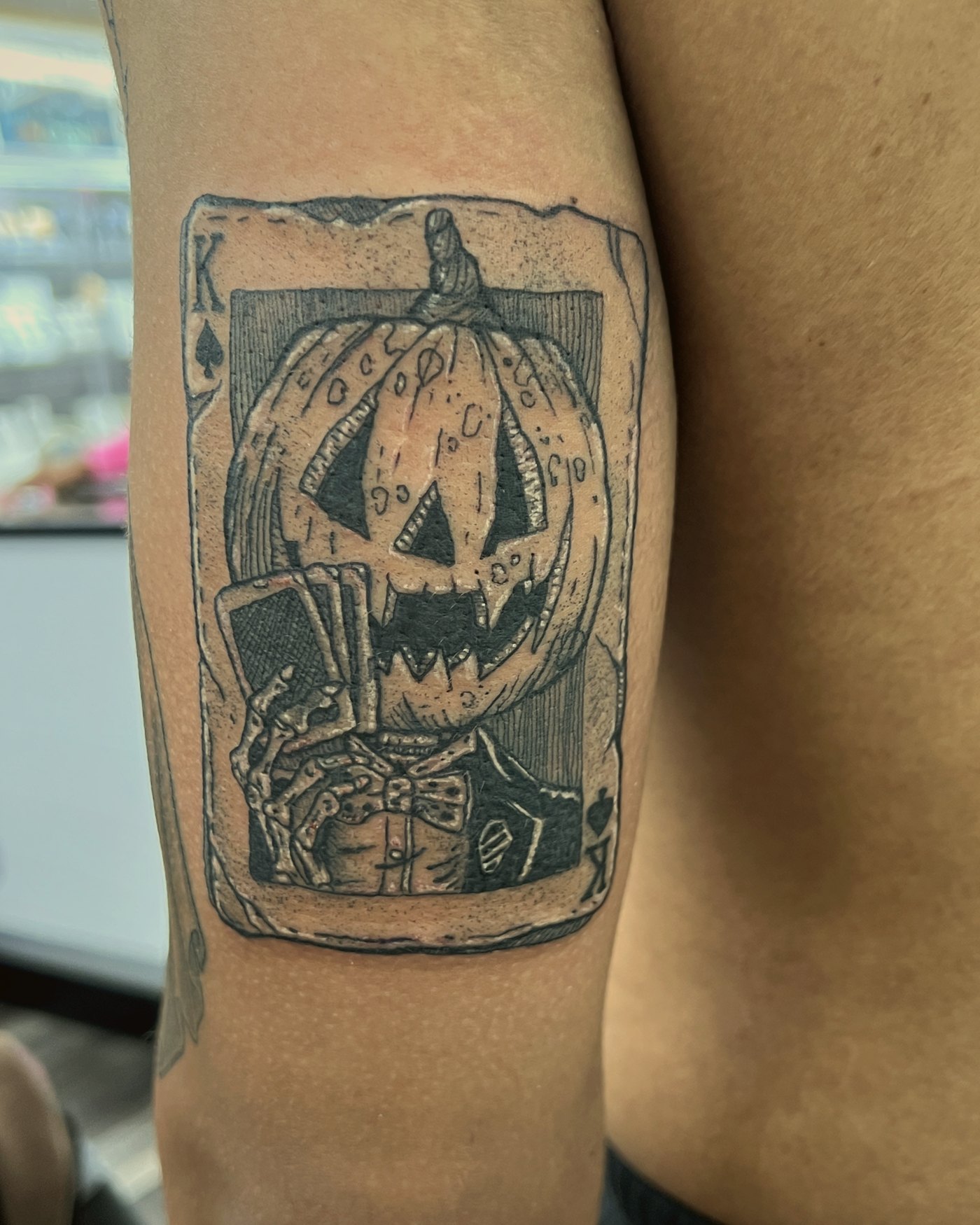 Pumpkin playing card, black & grey — by Paul Aroca, Crown Ink Studio Brooklyn