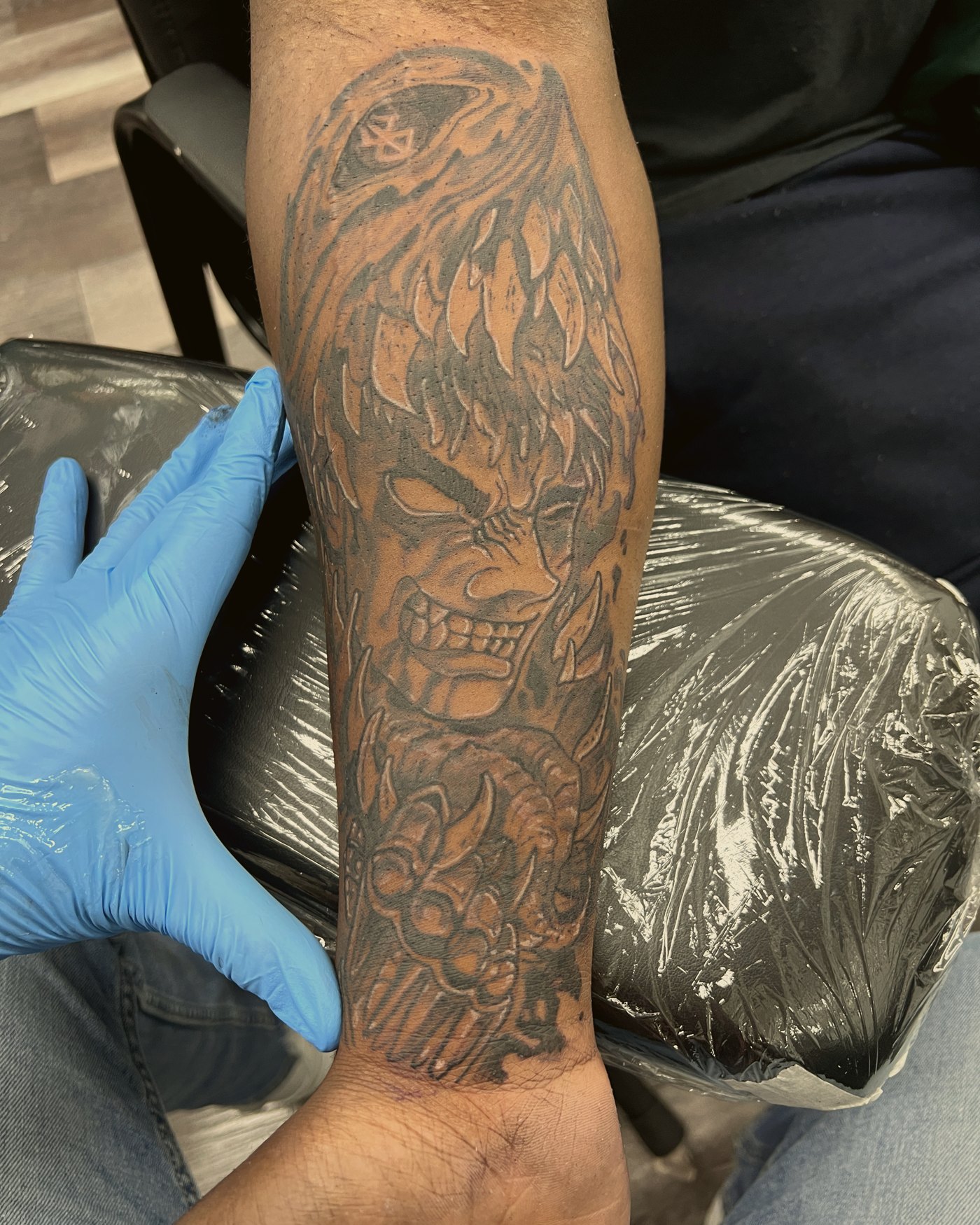 Fine black & grey detail work, forearm — by Paul Aroca, Crown Ink Studio Brooklyn