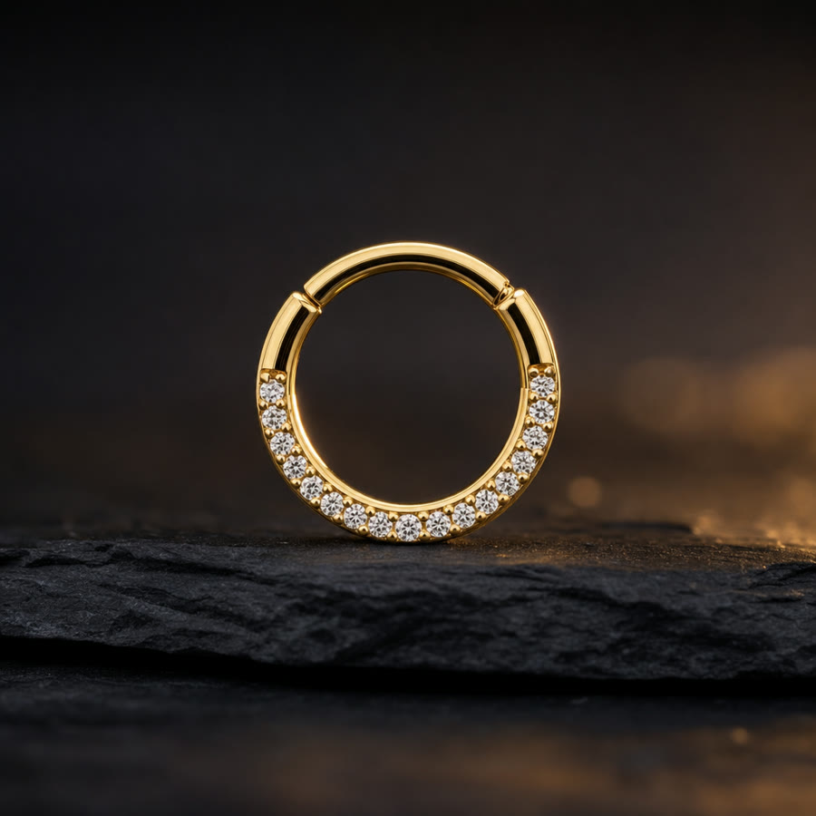 Pavé Septum Clicker — 14k gold · 16g · 8mm — Crown Ink Studio jewelry, Brooklyn